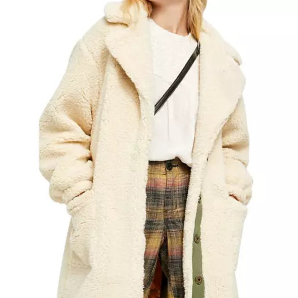 Free People Oversized Oatmeal Teddy Jacket Small
